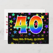 40歳の誕生日：おもしろいスター柄レインボー40，名前 ポストカード (正面/裏面)