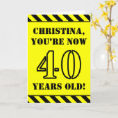 40歳の誕生日:おもしろいステンシルスタイル文字,名前をカスタムする カード (黄色い花)