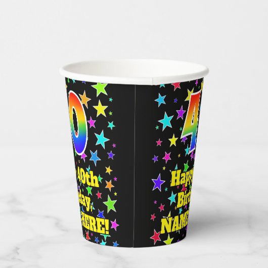 40歳の誕生日：おもしろい星模様と虹40 紙コップ (右)