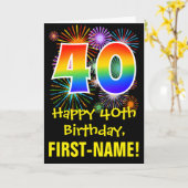 40歳の誕生日:おもしろい花火パターン+レインボー40 カード (黄色い花)