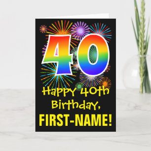 40歳の誕生日：おもしろい花火パターン+レインボー40 カード