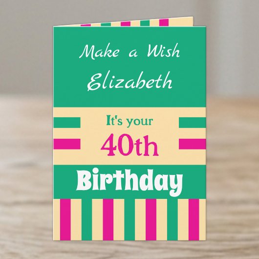 40歳の誕生日 お名前 ピンク グリーン カード