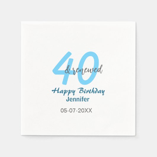 40歳の誕生日+お祝い+お名前+記念日 ブルー 数字 太字 スタンダードカクテルナプキン (正面)
