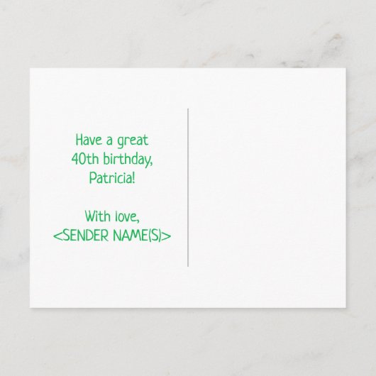 40歳の誕生日：はっきりした,おもしろい,シンプル虹， 40 ポストカード (裏面)