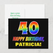 40歳の誕生日:はっきりした,おもしろい,シンプル虹, 40 ポストカード (正面/裏面)