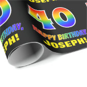 40歳の誕生日:はっきりした,おもしろい,シンプル虹, 40 ラッピングペーパー (ロールコーナー)