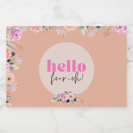 40歳の誕生日 – ほこりっぽいピンクのフローラ"こんにちは4歳" スパークリングワインラベル (シングルラベル)