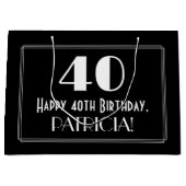 40歳の誕生日：アールデコインスパイアスタイル「40」、名前 ラージペーパーバッグ (正面)