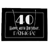 40歳の誕生日：アールデコインスパイアスタイル「40」、名前 ラージペーパーバッグ (裏面)