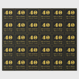 40歳の誕生日-アールデコ刺激を受けたは「40」と名前を見る ラッピングペーパー