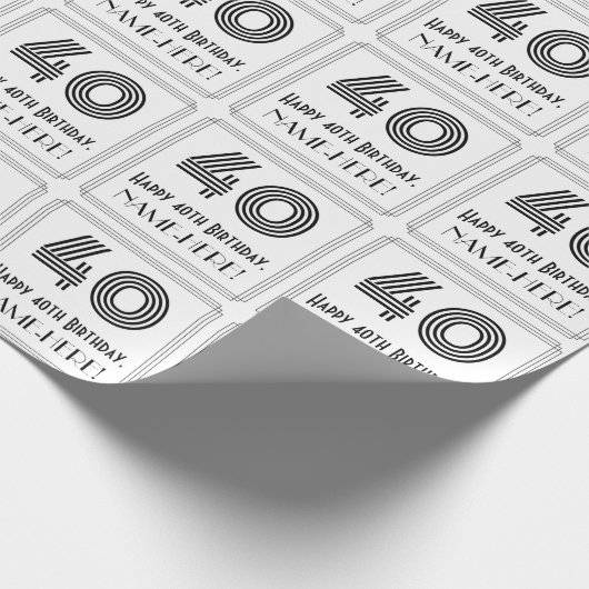 40歳の誕生日:インスパイアアールデコスタイル「40」 +名前 ラッピングペーパー (角)