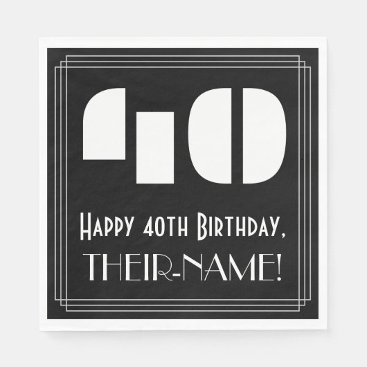 40歳の誕生日:インスパイアアールデコ「40」+名前 スタンダードランチョンナプキン (正面)