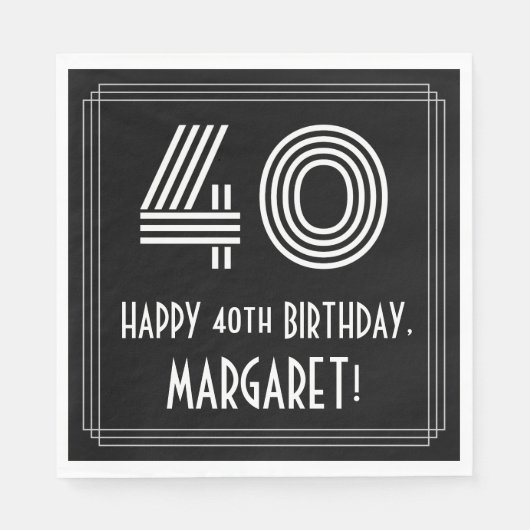40歳の誕生日:インスパイアアールデコ「40」+名前 スタンダードランチョンナプキン (正面)