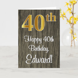 40歳の誕生日：エレガントフェイク金ゴールドルック#,フェイク Wood カード