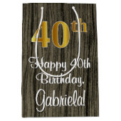 40歳の誕生日：エレガントフェイク金ゴールドルック#,フェイク Wood ミディアムペーパーバッグ (正面)