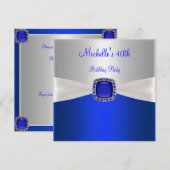 40歳の誕生日 エレガント シルバー ホワイト ブルー ジュエリー 招待状 (正面/裏面)