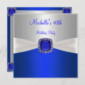 40歳の誕生日 エレガント シルバー ホワイト ブルー ジュエル 招待状 (正面/裏面)