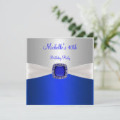 40歳の誕生日 エレガント シルバー ホワイト ブルー ジュエル 招待状 (スタンド正面)