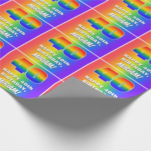 40歳の誕生日:カラフルおもしろいレインボーパターン# 40 ラッピングペーパー (角)