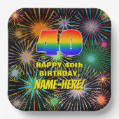 40歳の誕生日:カラフルおもしろい祝賀花火 ペーパープレート (正面)