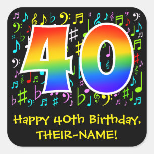 40歳の誕生日:カラフル音楽シンボル、レインボー40 スクエアシール