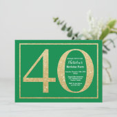 40歳の誕生日 グリーンとゴールドのラメ 招待状 (スタンド正面)