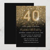40歳の誕生日 ゴールドグリッター&ブラックパーティー 招待状 (正面/裏面)