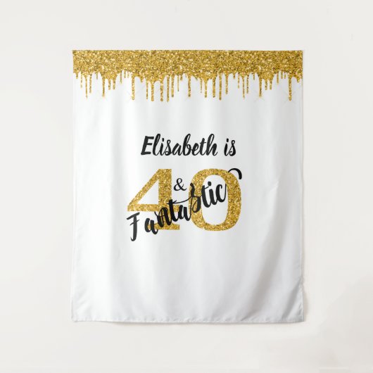 40歳の誕生日 ゴールドパーティーバックドロップボックス タペストリー (正面)