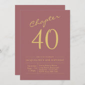 40歳の誕生日 ゴールド ピンク 招待状 (正面/裏面)