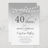 40歳の誕生日 – シルバーホワイト 招待状 (正面/裏面)