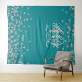 40歳の誕生日 シルバー ティール色の紙吹雪の背景 タペストリー (インサイチュ(横))