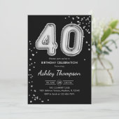 40歳の誕生日 – シルバー・バルーン・ブラック 招待状 (スタンド正面)