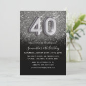 40歳の誕生日 シルバー&ブラックのラメパーティー 招待状 (スタンド正面)