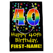 40歳の誕生日：スターカラフルズパターン&レインボー40 ミディアムペーパーバッグ (正面)