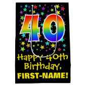 40歳の誕生日：スターカラフルズパターン&レインボー40 ミディアムペーパーバッグ (裏面)