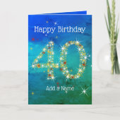 40歳の誕生日 – スター番号 – 青緑 – 年齢40 カード (正面)
