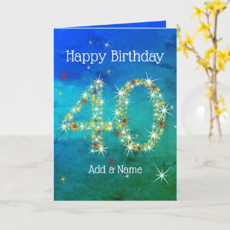 40歳の誕生日 – スター番号 – 青緑 – 年齢40 カード