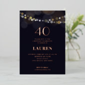 40歳の誕生日 ストリングライトの箔押し招待状 箔招待状 (立ち正面)