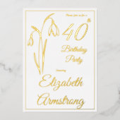 40歳の誕生日 スノードロップの花 ブラック&ホワイト 箔招待状 (正面)