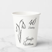 40歳の誕生日 スノードロップの花 ブラック&ホワイト 紙コップ (裏面)