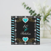 40歳の誕生日 ゼブラ ティール ブラック シルバー おしゃれ 招待状 (スタンド正面)