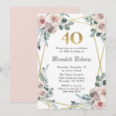 40歳の誕生日 ダスティローズ フラワーユーカリ パーティー 招待状 (正面/裏面)
