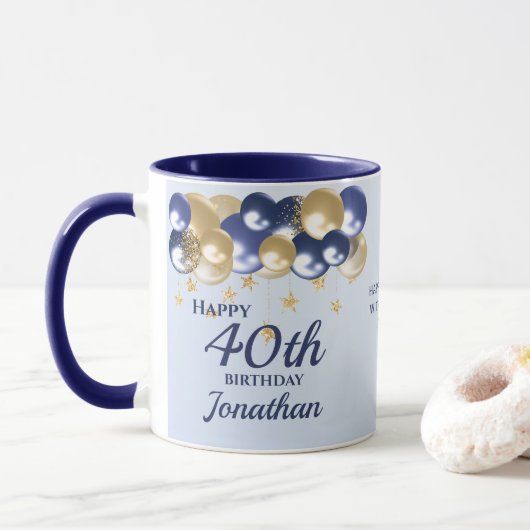 40歳の誕生日 ネイビーゴールドバルーン マグカップ (ドーナツ)