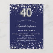 40歳の誕生日 ネイビーブルー シルバーの星 インビテーションポストカード (正面)