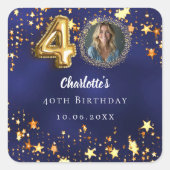 40歳の誕生日 ネイビーブルー 金色の星 写真 スクエアシール (正面)
