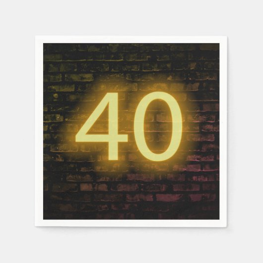 40歳の誕生日 ネオンサイン レンガの壁に設置 スタンダードカクテルナプキン (正面)
