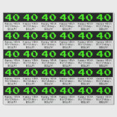 40歳の誕生日 - ネルディー/ギーク風「40」と名前 ラッピングペーパー (フラット)