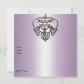 40歳の誕生日 ハート ソフト マーベル パープル パール ジュエル 招待状 (裏面)