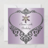 40歳の誕生日 ハート ソフト マーベル パープル パール ジュエル 招待状 (正面)