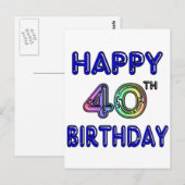 40歳の誕生日 バルーン フォント ポストカード (正面/裏面)